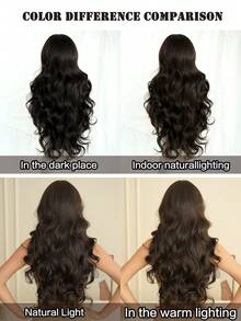 7JHH WIGS Stylish Noir Dark Brown Wigs Extra Long Wavy Wig With Bangs, High Density Heat-Resistant Fiber Hair, Fluffy Natural Synthetic Wigs For Women Daily Party Use 28 Inch Beginners Glueless Wig Accessories - 深棕色 - 查看 7