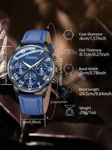 2Pcs Men's Blue PU Leather Strap Fashionable Casual Classic Retro Mixed Scale Geneva Circular Dial Quartz Watch Chain Bracelet Set For Daily Wear Or Holiday Gifts - 藍色 - 查看 6