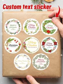 24pcs Customized Christmas Text Round Stickers, Personalized Holiday Candy Gift Bags And Envelope Labels, Customized Text Stickers, Customized 5*5cm Round Stickers, Customized Christmas Gift Packaging Labels, Specially Designed Cute & Romantic Christmas Wreath, Berry Scene Combination, Various Pattern Stickers For You To Choose, Suitable For Personalized Merry Christmas Labels - Multicolor - View 3