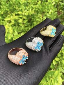 DUBSS 1 Piece Iced Out Flower Ring For Men Prong Setting Gold Plated Cubic Zirconia 5A Hip Hop Jewelry - Flower - View 1