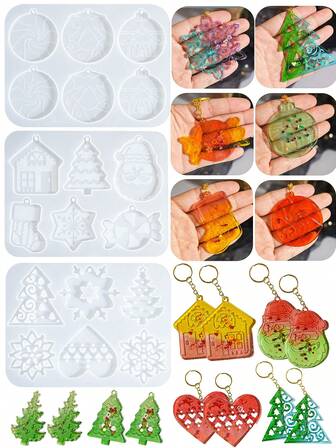 1PC 3D Pendant Earrings UV Epoxy Resin Molds, High Precision DIY Jewelry Decoration Making Kit For Earring, Pendant, Tree Clay Tool For Christmas,Gift For Woman,Best Friend Gifts,DIY Gift