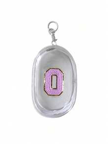 Portable Mini Transparent Zipper Storage Bag, Purple Towel Fabric Embroidered Letter A-Z, Compact Multi-Purpose Storage Bag, Earphone & Charger Storage Box With Keychain, Transparent Travel Accessories, Exquisite And Compact, Suitable For Storing Small Items, Cable Storage Bag, Bracelet Pouch - White - View 12