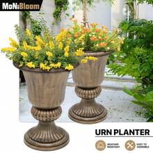 2 PCS 20" Urn Planters For Outdoor Plants, Large Decorative Front Porch Planters, Weatherproof Tall Plastic Flower Pots For Garden, Patio & Entryway Décor - 黃銅 - 查看 3