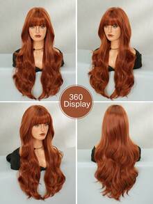 7JHH WIGS Stylish Ginger Orange Wigs Extra Long Wavy Wig With Bangs, High Density Heat-Resistant Fiber Hair, Fluffy Natural Synthetic Ginger Wigs For Women Halloween Party Use 28 Inch Beginners Glueless Wig Accessories - 薑色 - 查看 5