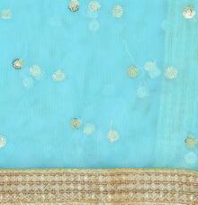 Woman's Embellished Net Dupatta Scarf Shawl Wrap Soft Bridal Wedding - Sky Blue - 查看 5