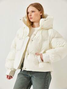 Women's Hooded Puffer Jacket - White - View 3