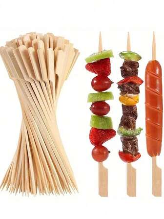 10 piezas/100 piezas Pinchos de 20 cm para barbacoa, fruta, oden, brochetas de olla de hierro, algodón de azúcar, pinchos desechables para herramientas de parrilla