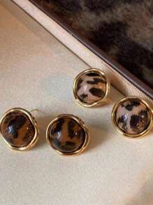 Vintage Elegant Leopard Print Round Stud Earrings For Women, Luxury Boutique Earrings, New Jewelry