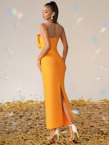 Elisanya LOVE Aing 女士手工水晶网布拼接宴会派对优雅奢华绷带连衣裙，橙色，性感礼服 - 橘色 - 查看 10