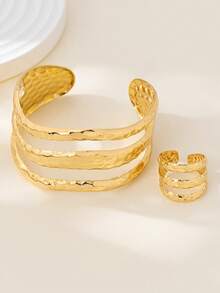 Minimalist Bohemian Style Adjustable Wrapped Textured Geometric Line Bangle Jewelry Set