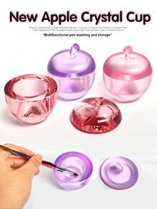 高品质哑光苹果形水晶杯，美甲用品带盖，苹果形哑光水晶杯，水晶杯，摄影道具，液体容器，美甲刷清洁器 - 彩色 - 查看 2