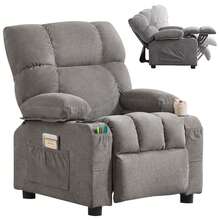 Kids Recliner Chair,Push Back Toddler Recliner With Cup Holders & Side Pockets,Adjustable Footrest & Headrest Kids Sofa For Boys Girls 3+ Age Group, Grey