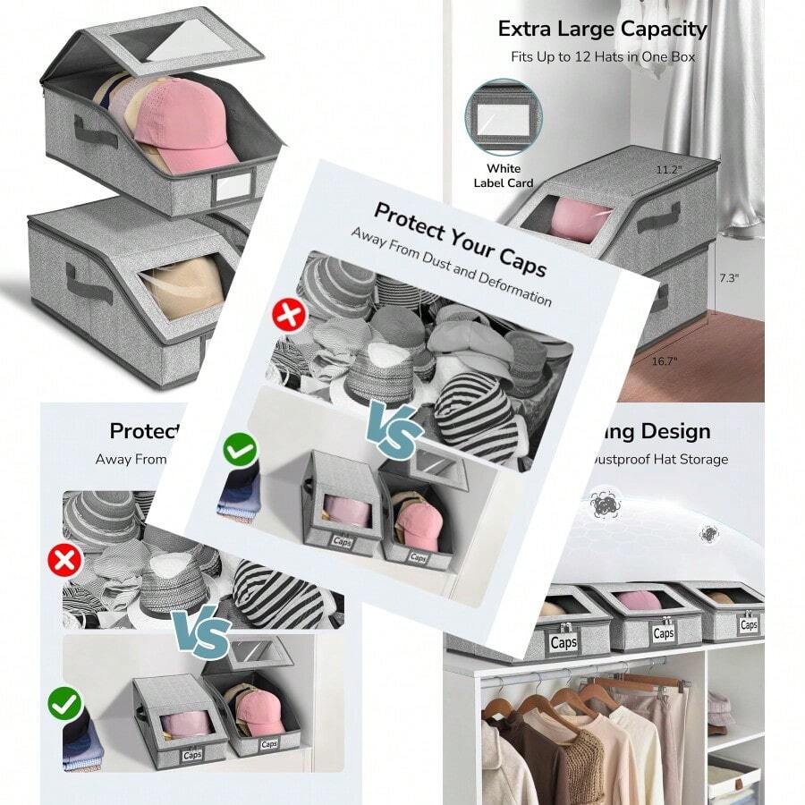 Stackable Hat Organizer For Baseball Caps Fits 12 Caps Foldable Storage ...