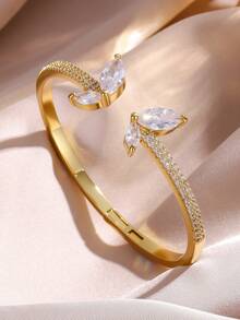 rakol 1pc Fashionable Elegant Butterfly & Water Drop Cubic Zirconia Decor Open Bangle Bracelet For Women