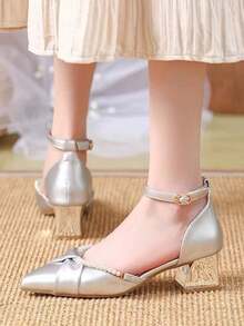 Zapatos de tacón altos elegantes y sofisticados para mujer, con tacón grueso, punta afilada, diseño hueco y estilo versátil. - Plateado - Ver 2