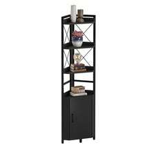 Eckregal 4 Ebenen mit Schrank, Eck-Bücherregal, Standregal Freistehend, Holzregal mit Stahlrahmen, Schwarz -von GeoTower- - Schwarz - Übersicht 10