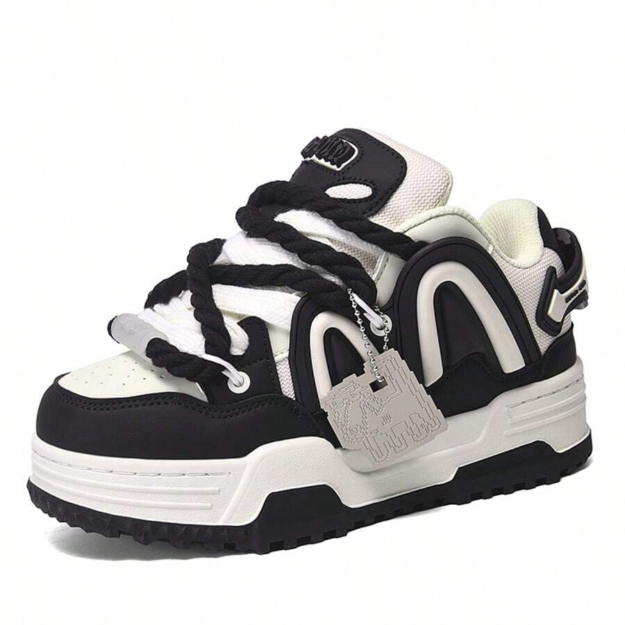 Q-AND  Women's Casual Sneakers, Outdoor Skateboard Shoes, Women's Thick-Soled Skateboard Shoes | Low-Top Shock Absorption, Thick Shoelaces With Waffle Soles | Breathable Casual Sneakers | Fashion Sneakers | Must-Have For Outdoor Street Travel - Đen và trắng - Xem 1