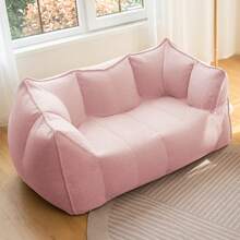 Giant Bean Bag Chair Sofa For Adults Single Sofa/Loveseat With Spacious Design Bean Bag Couch With Armrest, Lounge Lazy Floor BeanBag Chair, Cozy Fluffy Couch For Living Room, Bedroom & Dorm - Baby Pink - View 10