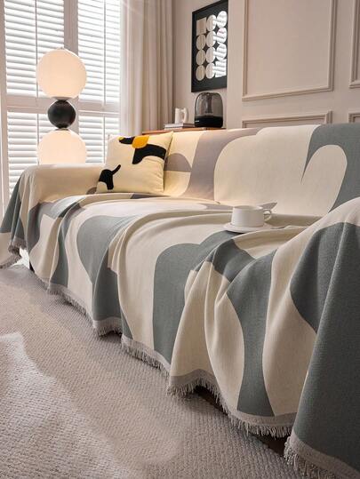 1pc New Anti-Cat Scratch Sofa Cover Slipcover, Luxurious Feeling, Suitable For All Seasons, Sofa Blanket With Circle Decor