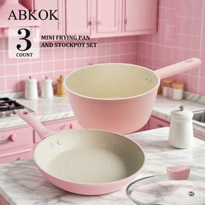 ABKOK 1件/2件套18厘米不粘煎锅和汤锅套装 - 节省空间设计，适合单身人士和情侣使用，单个锅具套装单独出售。