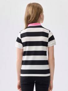 Balabala Children's Short Sleeve Girls' T-Shirt Summer Big Tween Girl Polo Shirt Casual Top Cool Antibacterial - Black and White - View 4