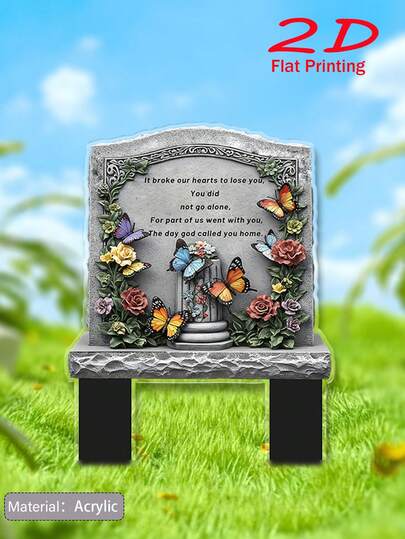 4.92x7.87 Inch Vintage Style Floral & Butterfly Memorial Plaque, Weatherproof Plastic, No Electricity Needed, 2D Printed, Memorial Garden Decor