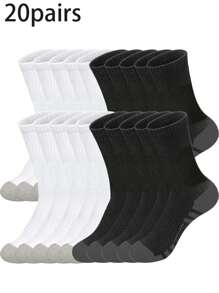 1/5/10/20 双男士中筒袜，柔软弹力舒适透气袜子，适合男女日常穿着，简约舒适的中筒袜，百搭男士运动休闲中筒袜，防臭吸湿排汗中筒运动袜