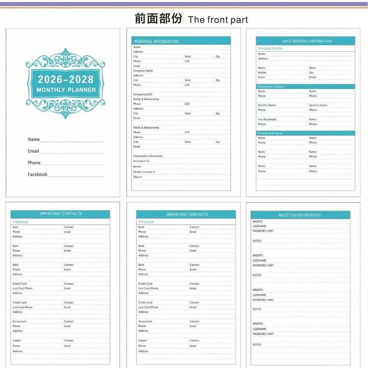 2026-2028 月度计划/日历 - 2026 年 1 月 - 2028 年 12 月，3 年月度计划 2026-2028，5.5 英寸 * 8.3 英寸日历计划器 36 个月带标签，双线装订，假日和笔记页，适合女性和学生记住和列出事情 - 彩色 - 查看 10