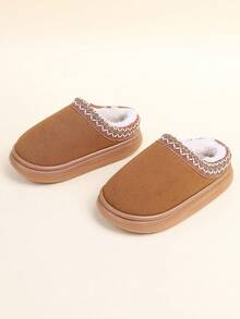 1 Pair Padded Warm Slippers, Unisex Simple Soft Sole Thick Indoor Warm Slippers - Brown - View 3