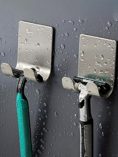 1/3pcs Stainless Steel Razor Holder, Hole-Free Design, Suitable For Bathroom, Kitchen, School, Dorm, Apartment