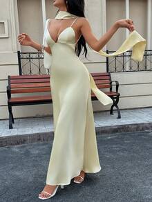 Đầm dạ hội bằng lụa satin thanh lịch, gợi cảm, thời trang mùa hè Seelio. - Màu vàng - Xem 5