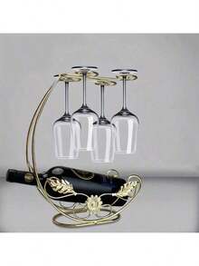 WWFW Modern Wrought Iron Wine Glass Rack - Vertical Metal Bottle Rack, Tabletop Stemware Rack, Inverted Wine Glass Display, Can Hold 1 Bottle Of Wine And 4 Glasses, No Assembly Required - Gold - View 5