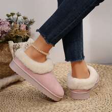 Women's Soft Comfortable Snow Boots Velvet Fur Side Flat Shoes Indoor Outdoor Winter Slippers Cotton Shoes - 粉色 - 查看 10