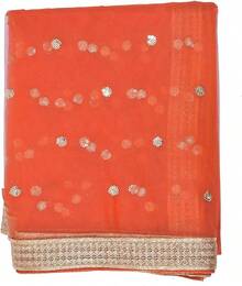 Woman's Embellished Net Dupatta Scarf Shawl Wrap Soft Bridal Wedding - Orange - 查看 4