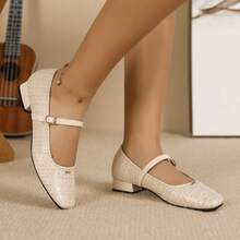 Sapatilhas de bailarina femininas elegantes, confortáveis, estilo balé, bico quadrado, tira preta, minimalistas, adequadas para festas, banquetes, feriados, boates, saltos grossos versáteis - Damasco - Ver 5