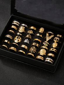 5/10/20/30/40/50/60pcs Fashionable Personalized Accessories For Men, Roman Numeral Single Chain Smooth Cross Ring Set, Multiple Styles For Flexible Matching, Size 6-11 Random, Suitable For Men & Women Daily, Festival, Party Wear