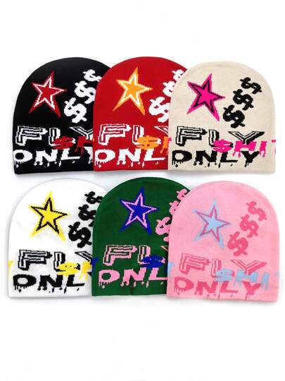 Y2K Graphic Beanie Hat, Unisex Gothic Style Knitted Warm Casual Beanies For Outdoor Winter, Acrylic Autumn Outfits