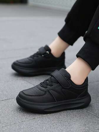 1 Pair Children's Leather Sports Running Shoes, Kids' Small Black Shoes, Girls' White Casual Shoes, Comfortable Breathable Lightweight Suitable For Daily Casual Wear