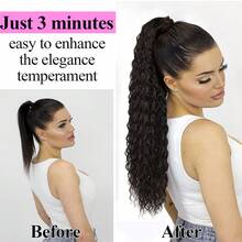 24 Inch Curly Ponytail Hair Extension Black Curly Heat Resistant Synthetic Instant Clip Drawstring Ponytail Clip In Long Ponytail Hair Extensions Curly For Women - Multicolor - View 10