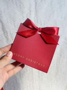 5pcs Christmas Gift Box With Ribbon Bow, Elegant Merry Christmas Party Favor Packaging, Small Treat Box For Holiday Candy, Jewelry, Cookies, Wedding Birthday Party Decoration, Black Box - Christmas Mini Box - View 6