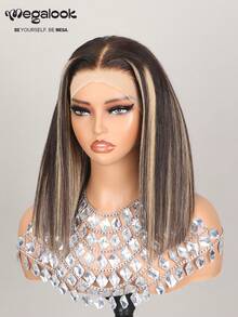 MEGALOOK 13x4 Lace Front Wig, Straight Bobcut, 12-14 Inches, Pre-Plucked Hairline, Colored Human Hair Wig, Transparent Lace Front Short Bobcut Wig For Women, Party, Y2K Cool Girl, Halloween Vibe, Holiday Essential - Piano Color - View 4