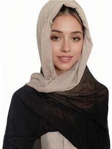 Modal Hijab Ombre Scarf Shawl Wrap Women Lightweight - Đỏ Khaki + Màu be - Xem 7