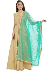 Woman's Embellished Net Dupatta Scarf Shawl Wrap Soft Bridal Wedding - 海綠 - 查看 1