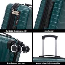 Cabin Suitcase 55x40x20cm ABS+Polycarbonate - 10kg (40L) | Semi-Rigid Small Trolley Hand Luggage 4 Wheels 360° Swivel Numeric Lock - Yellow/Navy/Mint/Black/Pink/Rose Gold/Turquoise/Green - 軍綠色 S | 55X40X20 - 查看 5