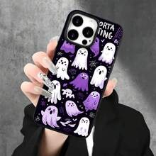 Fundas y carcasas protectoras para teléfono con diseño de flores moradas y blancas de Halloween, con orificios grandes. Compatibles con phone 16 Pro Max, 16, 15 Pro, 14, 14 Plus/14 Pro Max, 13, 13 Pro, 12 Pro, 11/11 Pro. Serie Pro. Regalos para cumpleaños y festividades - Blanco - Ver 5