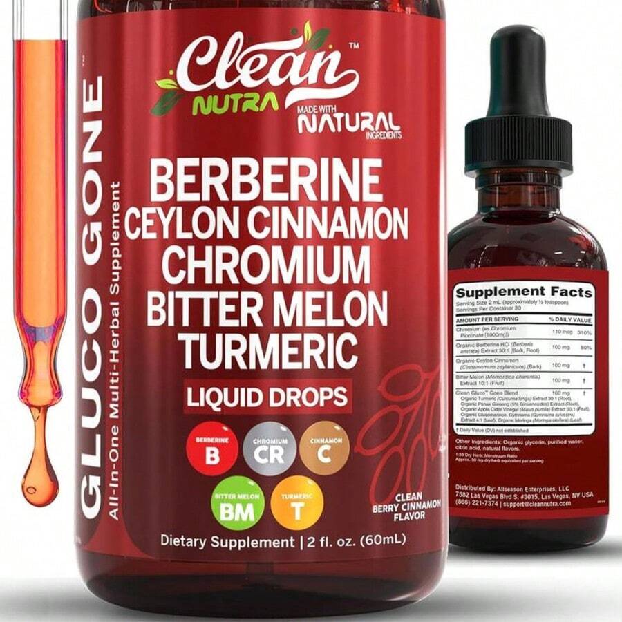 Free Shipping - Organic Ceylon Cinnamon Berberine Liquid Drops Supplement With Bitter Melon Extract, Glucomannan, Gymnema, Chromium, Turmeric, Organic Panax Ginseng, Daily Healthy, For Women, For Man - Khác - Xem 1