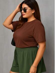 Women's Plus Size Shorts, Summer Style, Light And Loose - Army Green - View 2
