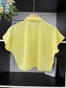 ELLIE Casual Striped Print Loose And Cropped Shirt - 黃色條紋 - 查看 4
