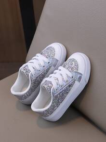 Spring New Bright Color Girls' Canvas Sneakers, Comfortable Casual Children Sports Shoes, Red Flat Casual Shoes For Girls - Silver - View 2