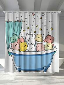 1 قطعة ستارة دش مقاومة للعفن والماء مطبوعة رقميًا بتصميم هندسي بسيط لقطة في حوض الاستحمام، مع 12 خطاف بلاستيكي وحلقات معدنية، إكسسوار حمام متين وقوي - متعدد الألوان - مشاهدة 14